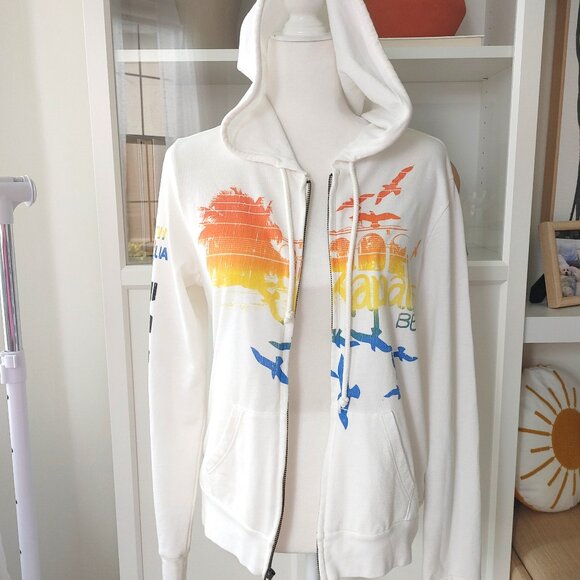 FOREVER21 Maui Beach Rainbow Zip Up Hoodie - Size Large - Picture 2 of 6